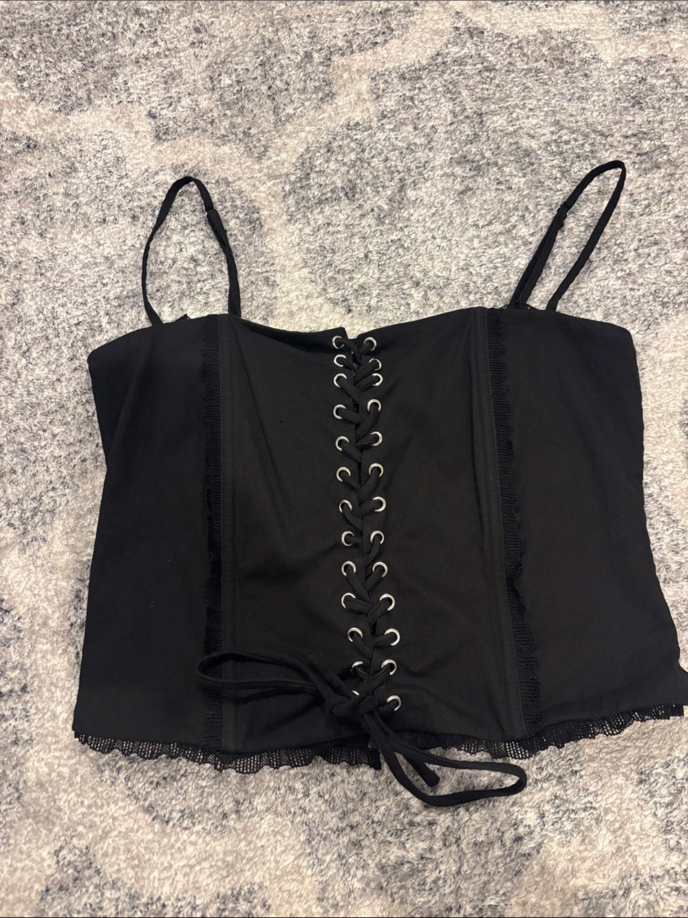 Black Lace-Up Corset Camisole Top - Women